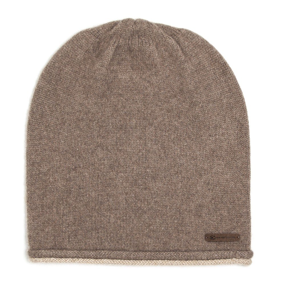 Hnědá kašmírová čepice se světlým lemem Silk and Cashmere Ourlet v:731742