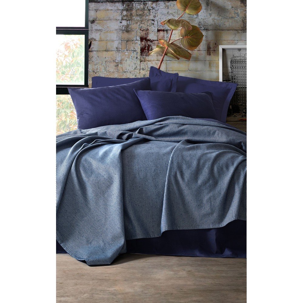 Set přehozu, prostěradla a povlaku na polštář EnLora Home Deportes Dark Blue, 160 x 235 cm v:1332392
