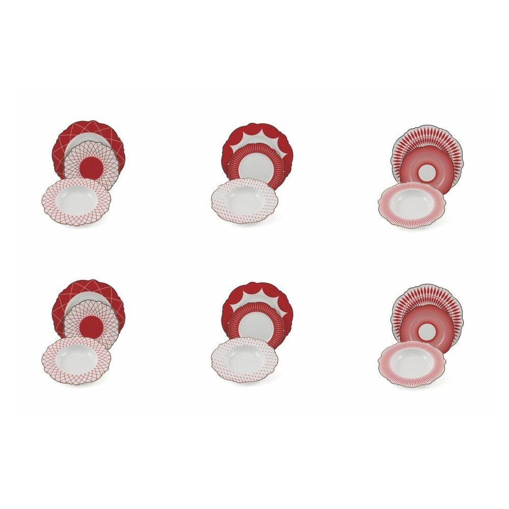 18dílná sada porcelánového nádobí Villa d’Este Wonderland Red Tavola v:1132228