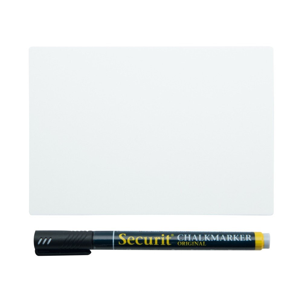 Set bílé plastové tabule a křídového popisovače na vodní bázi Securit® Chalkboard Tags A6 v:1108774
