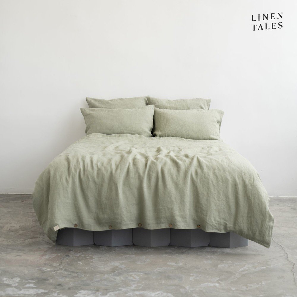 Světle zelené lněné prodloužené povlečení na jednolůžko 165x220 cm – Linen Tales v:1538050