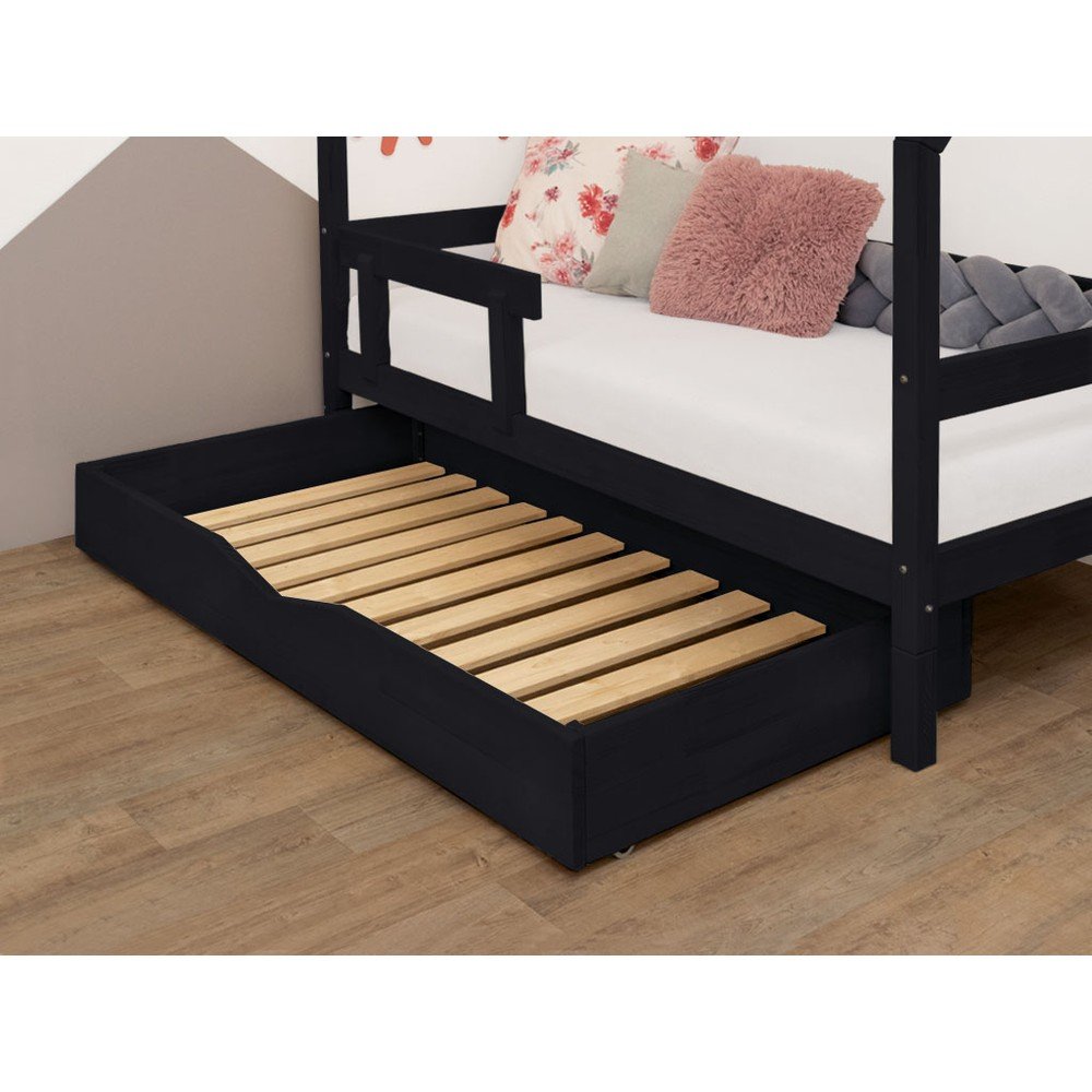 Černý dřevěný šuplík pod postel s roštem a plným dnem Benlemi Buddy, 90 x 180 cm v:1362595