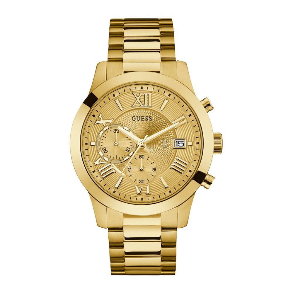Pánské hodinky s páskem z nerezové oceli ve zlaté barvě Guess W0668G4 v:1266996