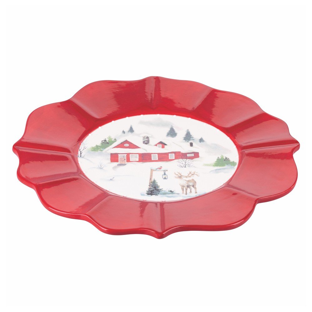 Červeno-bílý vánoční servírovací talíř z dolomitu ø 29 cm Winter Village v:1459246