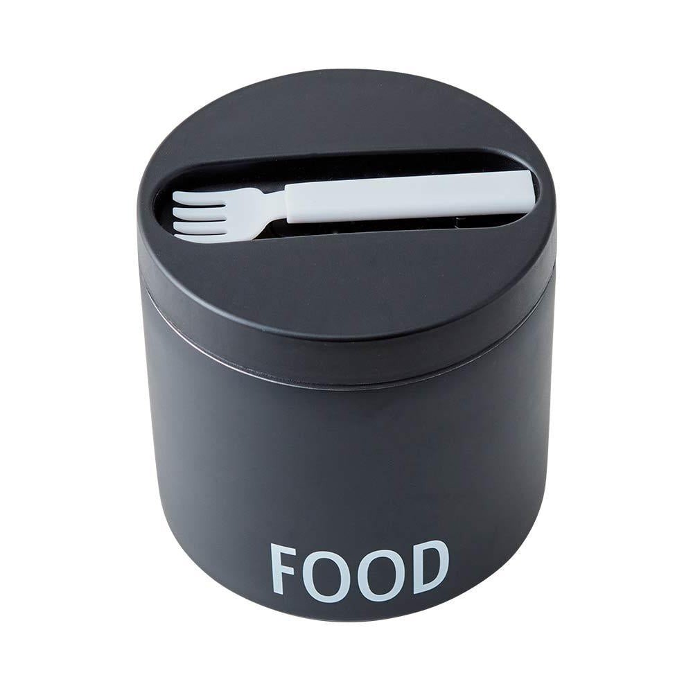 Černý svačinový termo box s lžící Design Letters Food, výška 11,4 cm v:1418279