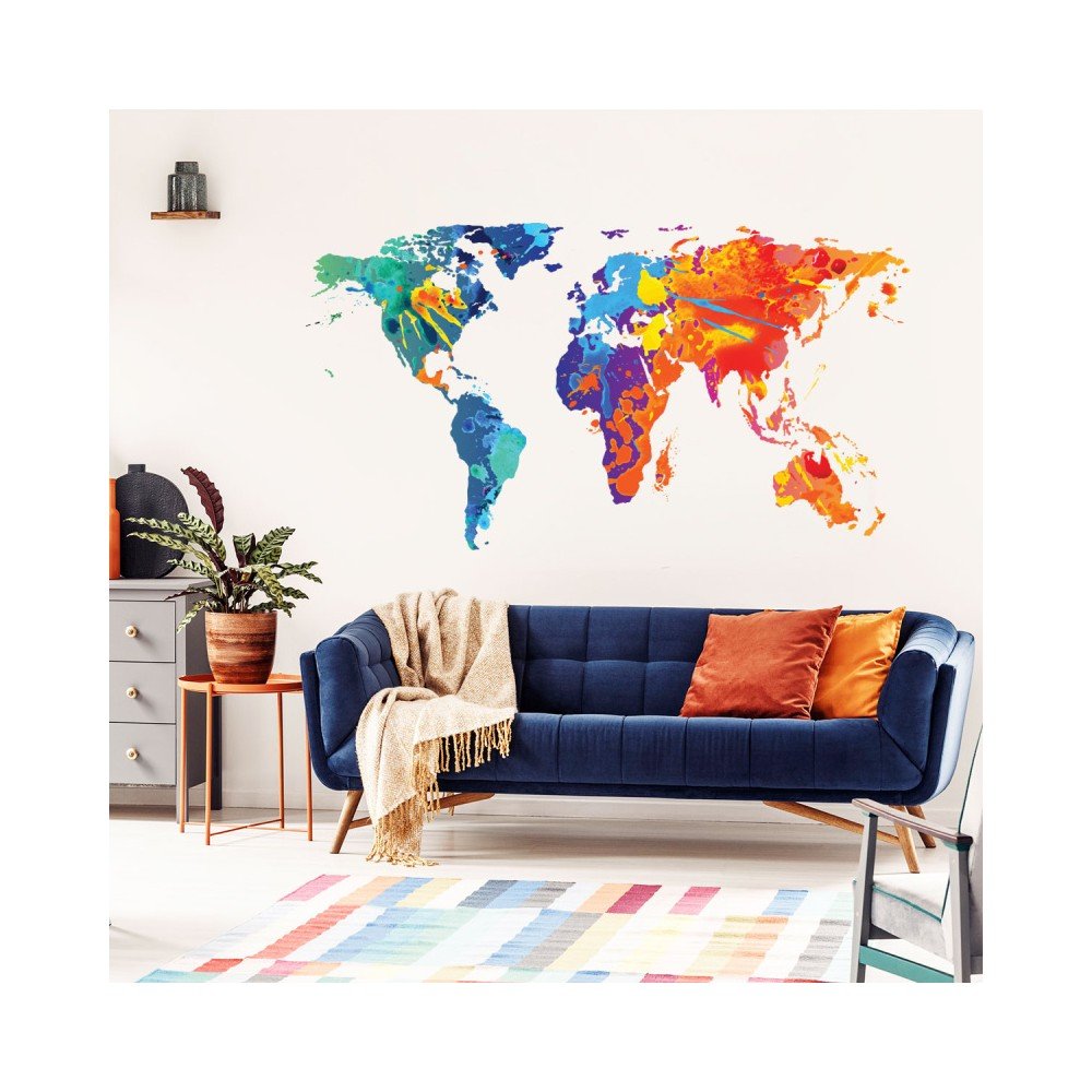 Nástěnná samolepka Ambiance Wall Decal Worlds Map Design Watercolor, 60 x 105 cm v:1204648