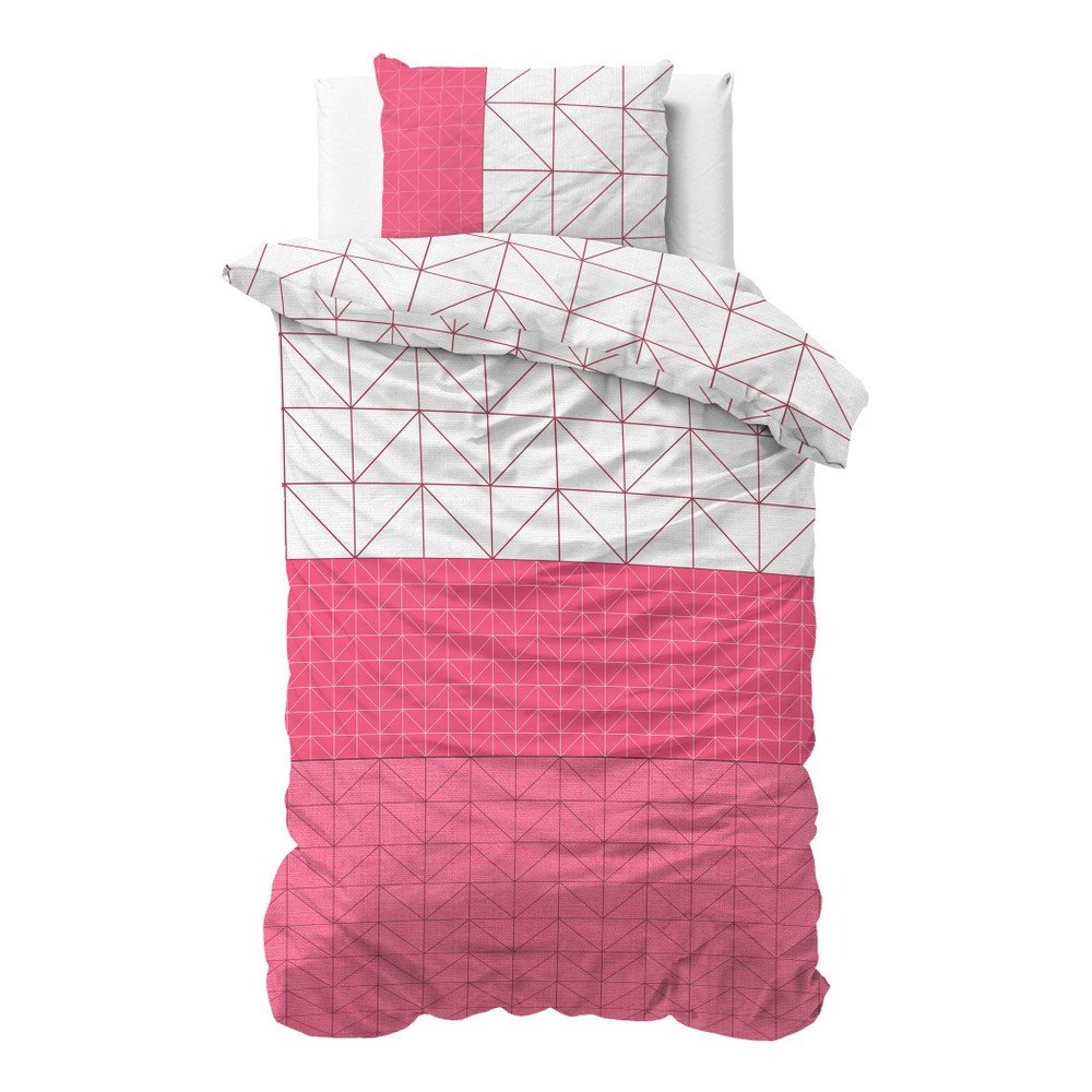 Růžovo-bílé povlečení z mikroperkálu na jednolůžko Sleeptime Gino, 140 x 220 cm v:938606