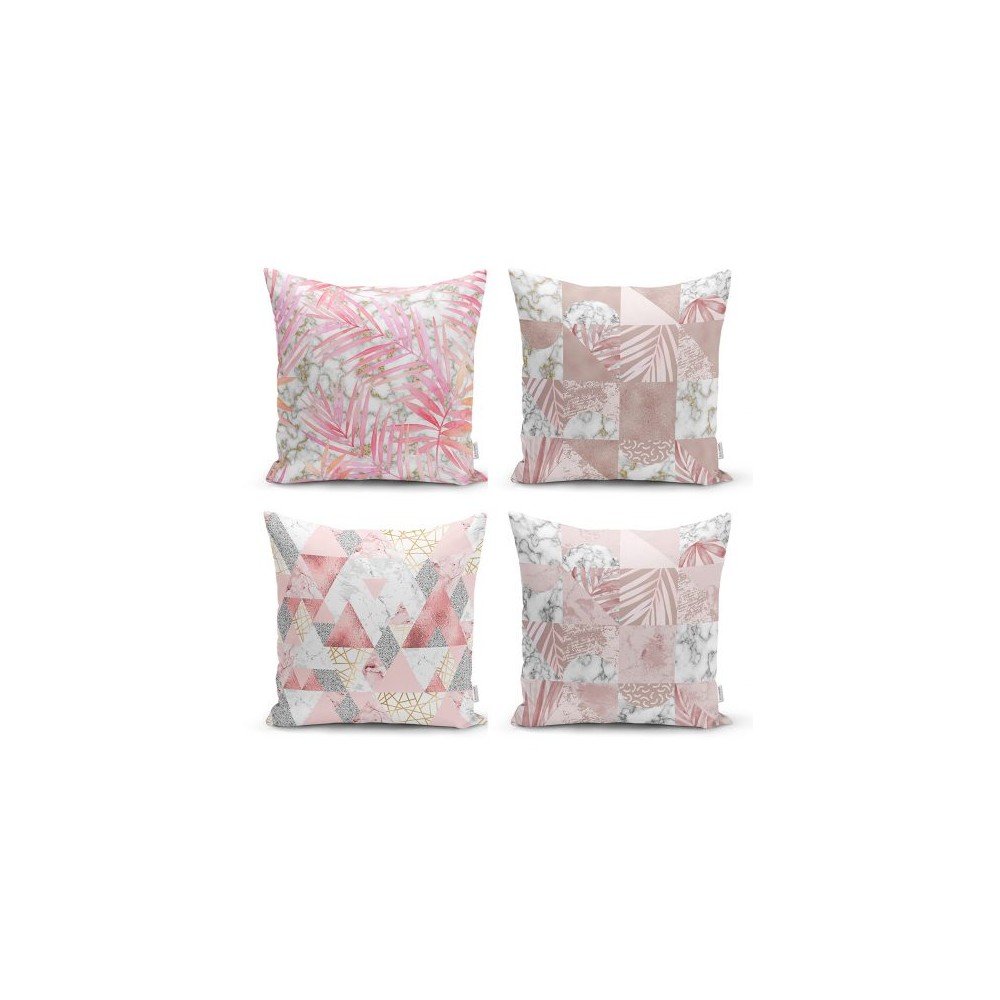 Sada 4 dekorativních povlaků na polštáře Minimalist Cushion Covers Pink Leaves, 45 x 45 cm v:1371955