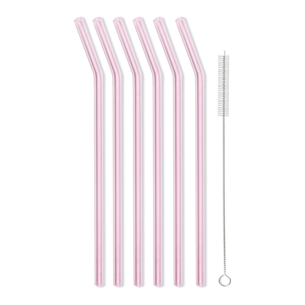 Sada 6 růžových skleněných brček na pití Vialli Design, délka 23 cm v:1327368