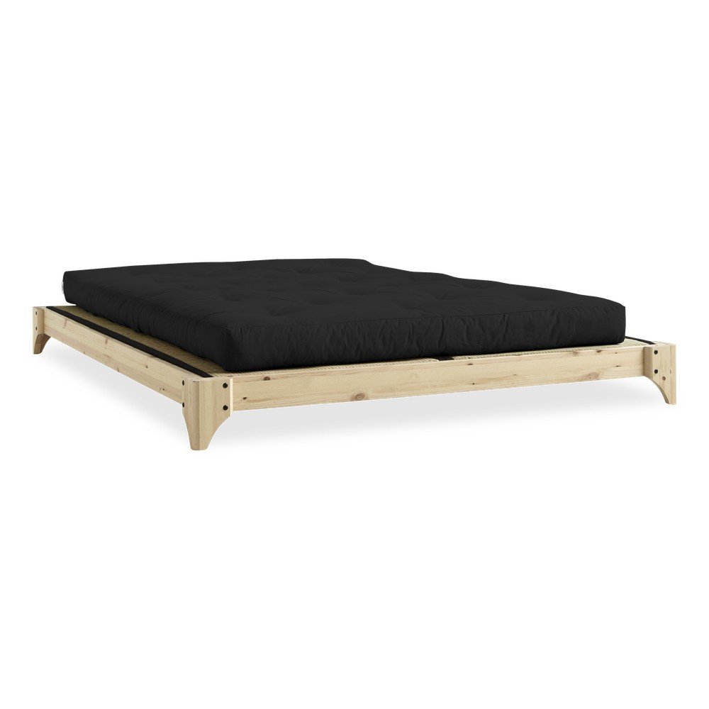 Dvoulůžková postel z borovicového dřeva s matrací a tatami Karup Design Elan Comfort Mat Natural Clear/Black, 140 x 200 cm v:1308910