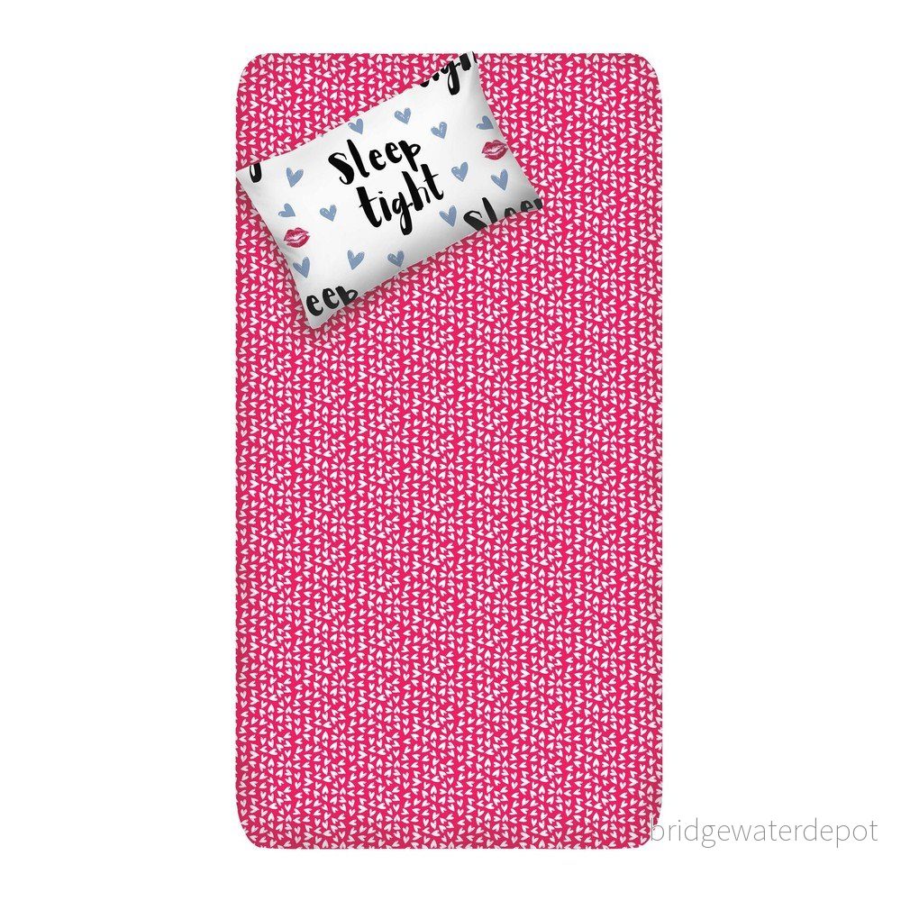 Set neelastického prostěradla a povlaku na polštář EnLora Home SleepTight Fuchsia White, 160 x 240 cm v:1332332