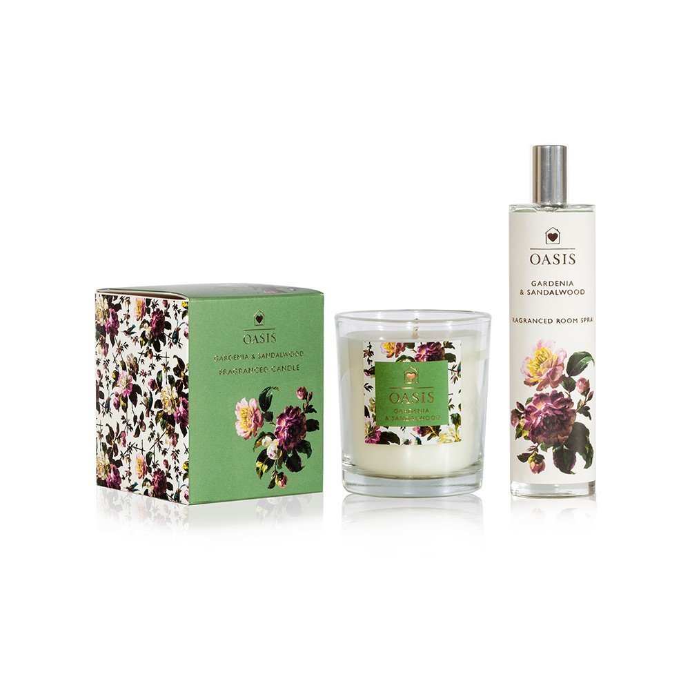 Set vonné svíčky a interiérového spreje s vůní gardénie a santalového dřeva Bahoma London Oasis Renaissance v:1222866