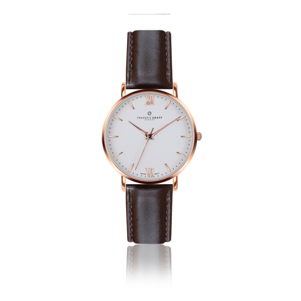 Pánské hodinky s tmavě hnědým páskem z pravé kůže Frederic Graff Rose Dent Blanche Dark Brown Leather v:996918