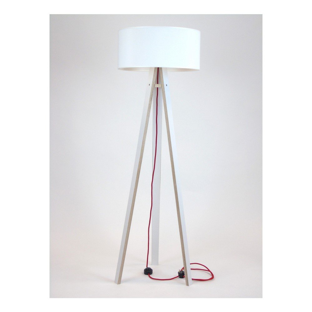 Bílá stojací lampa s bílým stínítkem a červeným kabelem Ragaba Wanda v:809700