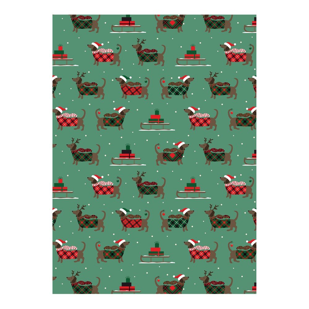 5 archů zeleného balícího papíru eleanor stuart Christmas Dogs, 50 x 70 cm v:1390065