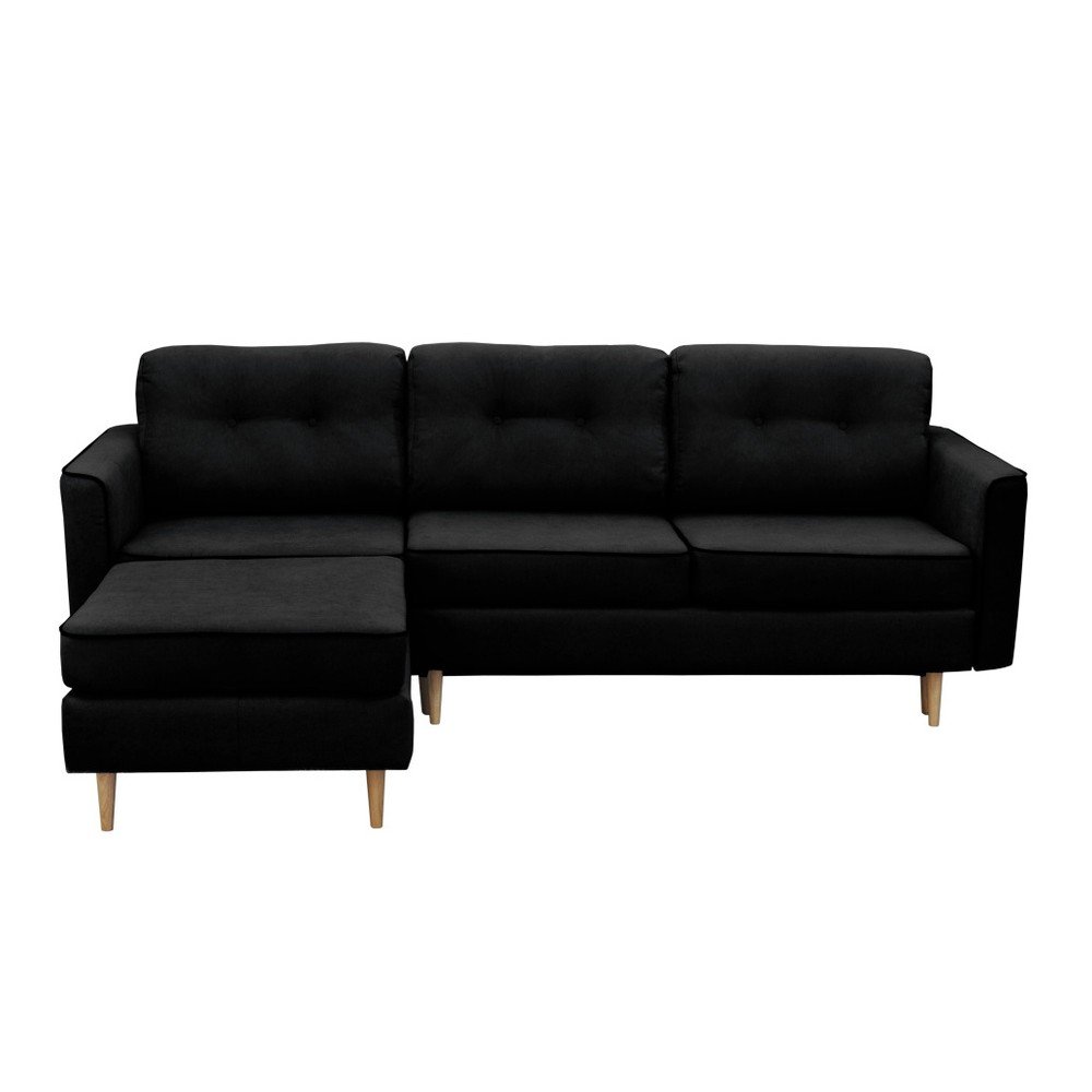 Černá rozkládací pohovka se světlými nohami Mazzini Sofas Ladybird, levý roh v:753760