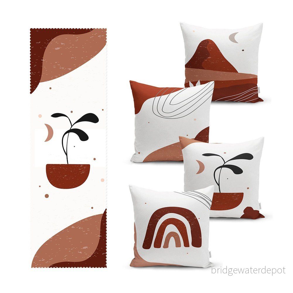 Set 4 povlaků na polštář a běhounu na stůl s příměsí bavlny Minimalist Home World v:1431953