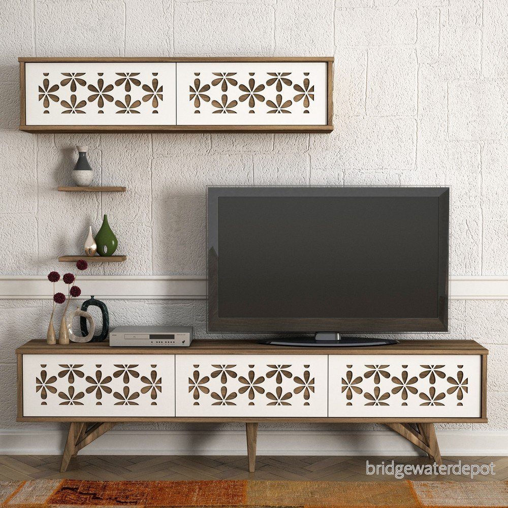 Set TV komody a nástěnných skříněk v dekoru ořechového dřeva Flor v:1175504