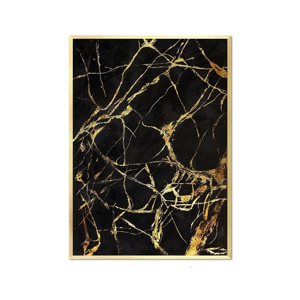 Nástěnný ručně malovaný obraz JohnsonStyle Gold & Black Marble Duro, 53 x 73 cm v:1283916
