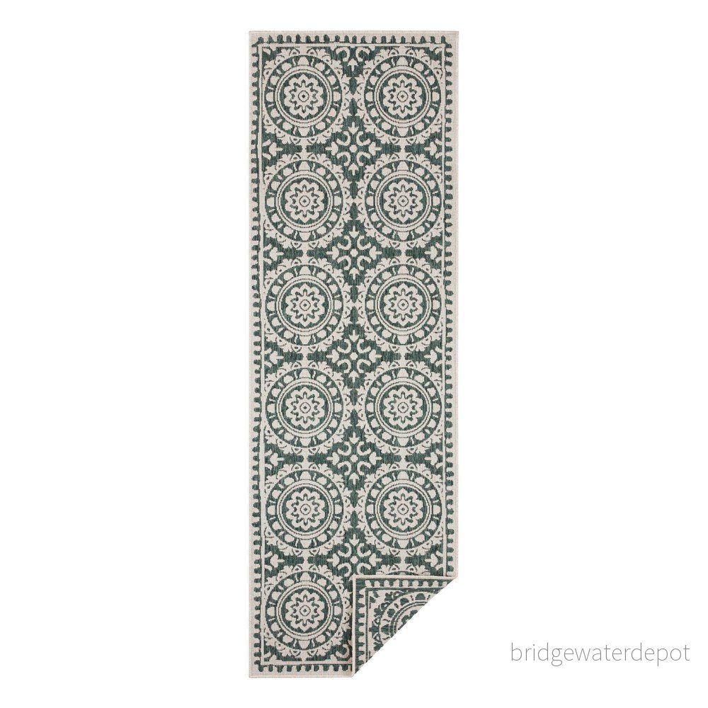 Zeleno-krémový venkovní koberec NORTHRUGS Jardin, 80 x 250 cm v:1337731