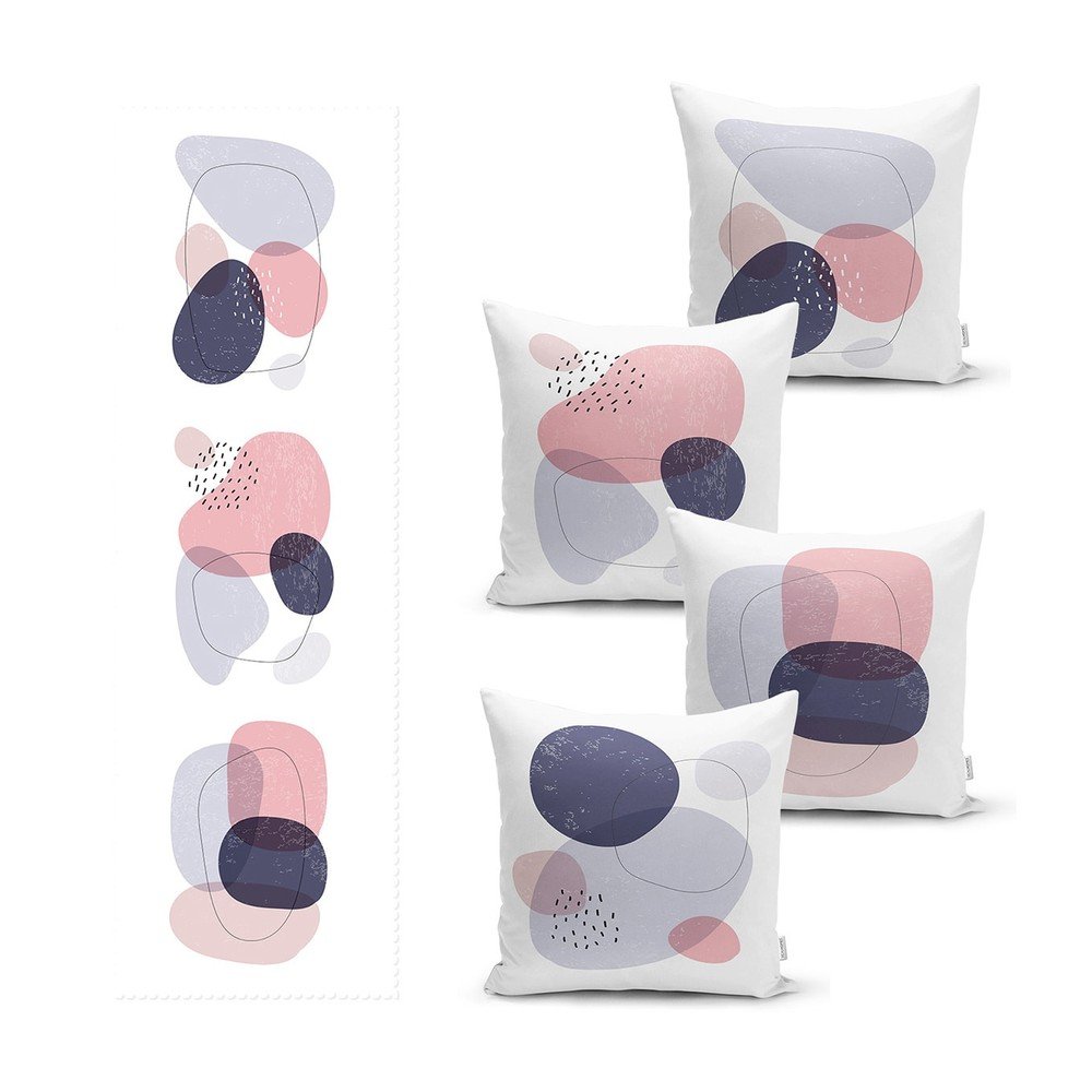 Set 4 povlaků na polštář a běhounu na stůl s příměsí bavlny Minimalist Home World v:1431945