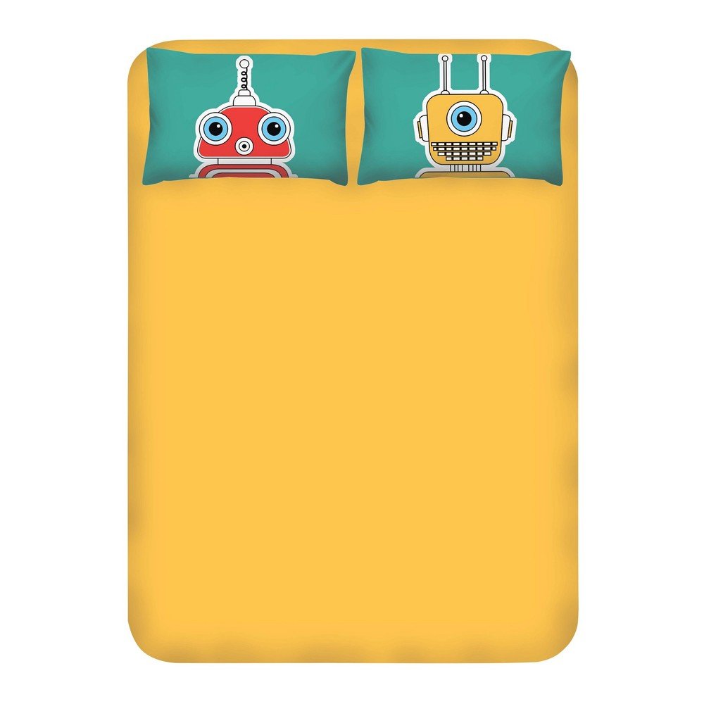 Set prostěradla a 2 povlaků na polštáře EnLora Home Robotte Green, 240 x 260 cm v:1332378