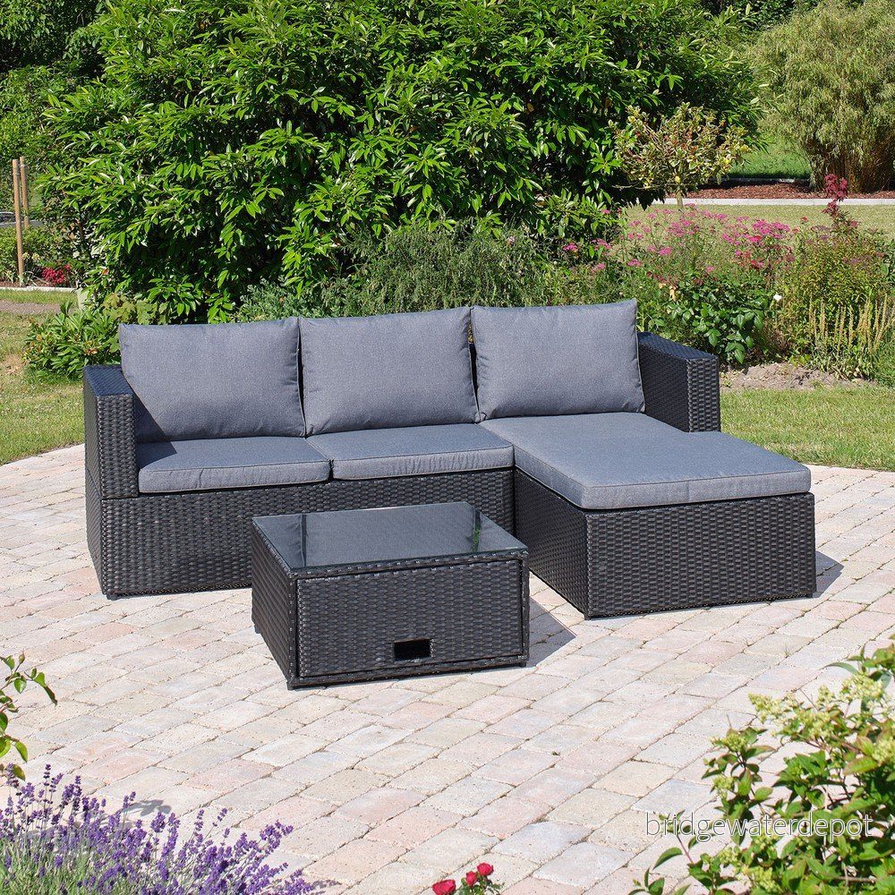Černý/šedý zahradní lounge set z umělého ratanu pro 4 Skottevik v:1509002