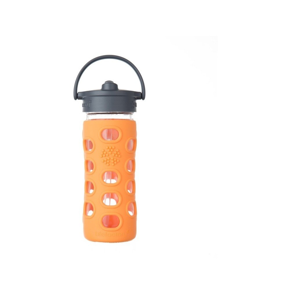 Skleněná lahev na vodu se silikonovým brčkem a chráničem Lifefactory Orange, 350 ml v:877024