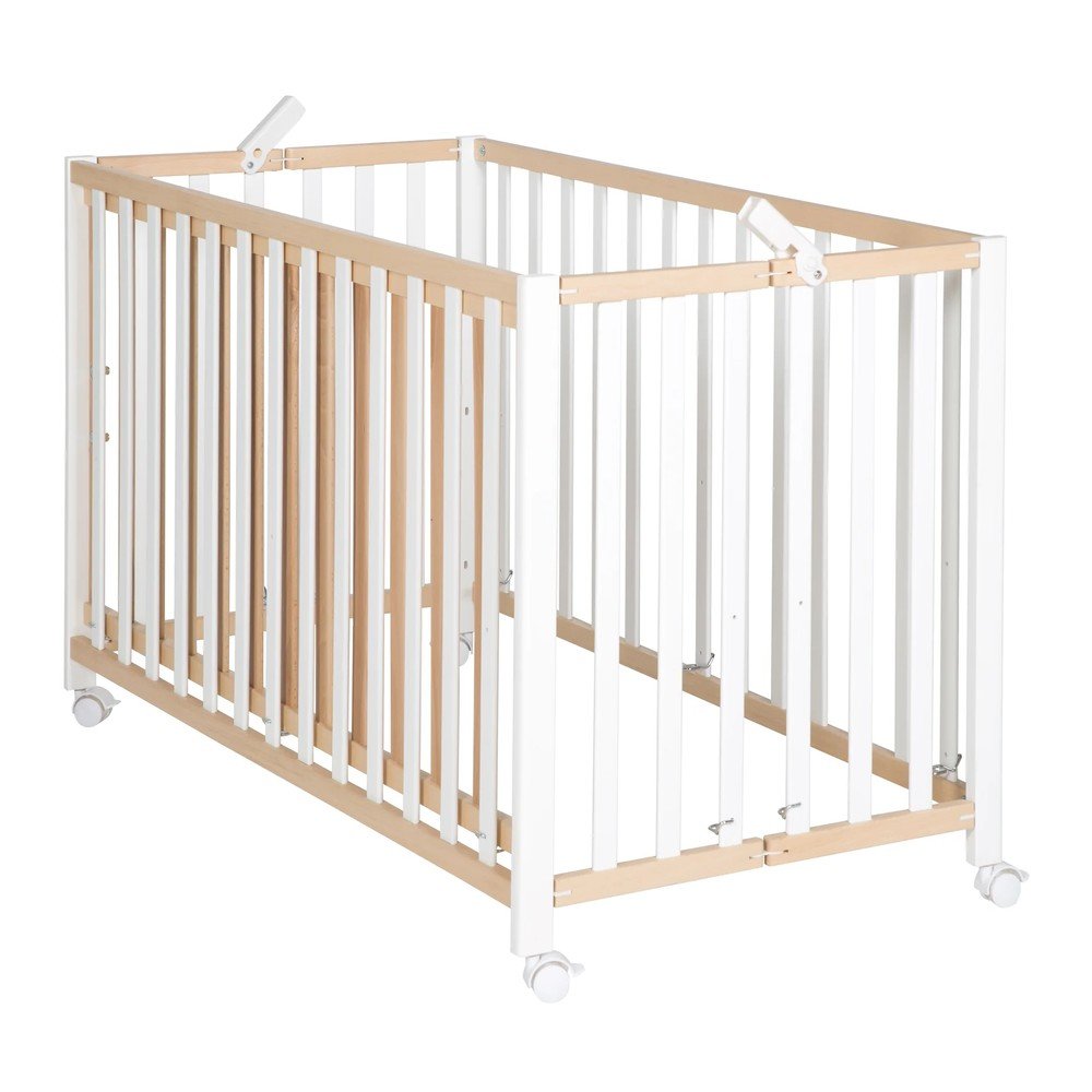 Skládací postýlka na kolečkách v bílo-přírodní barvě 60x120 cm Fold up – Roba v:1579010