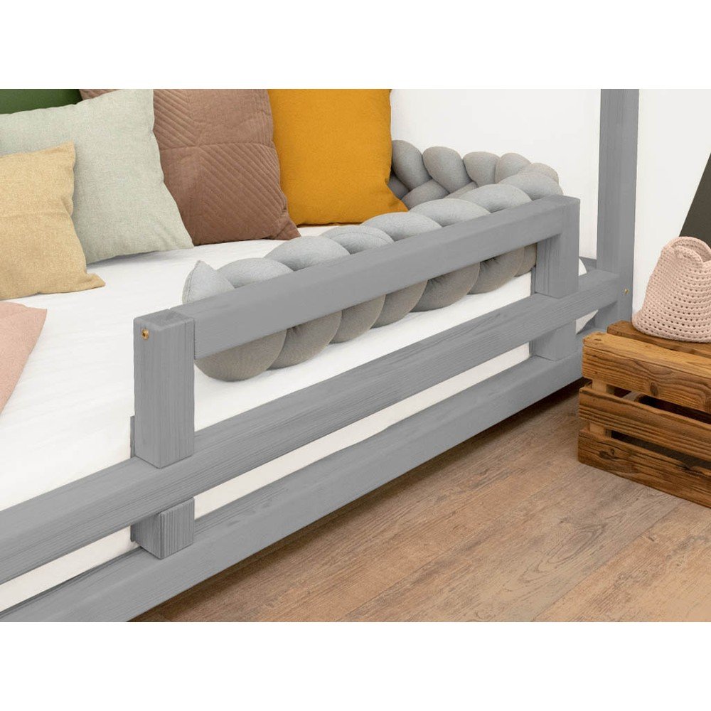 Šedá bočnice z smrkového dřeva k posteli Benlemi Safety, délka 90 cm v:1118416