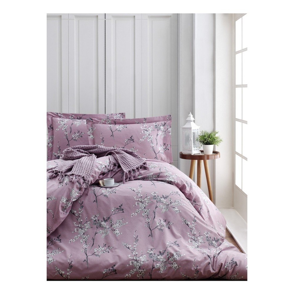 Povlečení s prostěradlem z ranforce bavlny na dvoulůžko Chicory Pink, 200 x 220 cm v:1266608