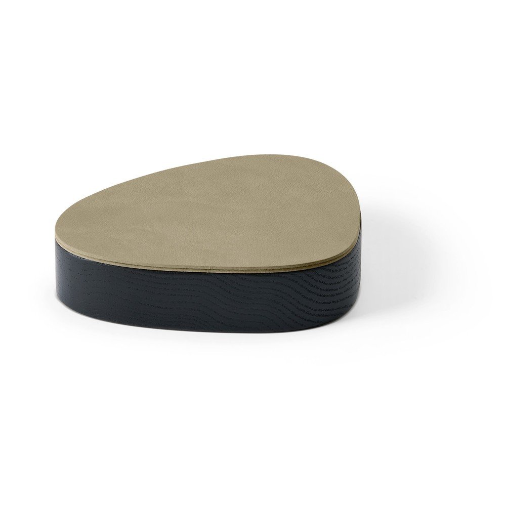 Zelený/černý dřevěný/z eko kůže úložný box s víkem/dekorativní 14x12,5x3,5 cm Curve Nupo – LIND DNA v:1788374