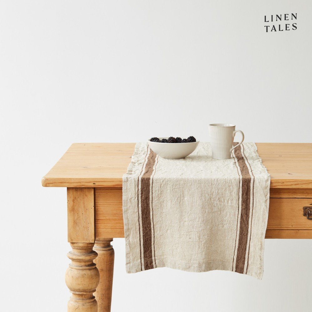 Lněný běhoun na stůl 40x200 cm Mocca Stripe Vintage – Linen Tales v:1632108