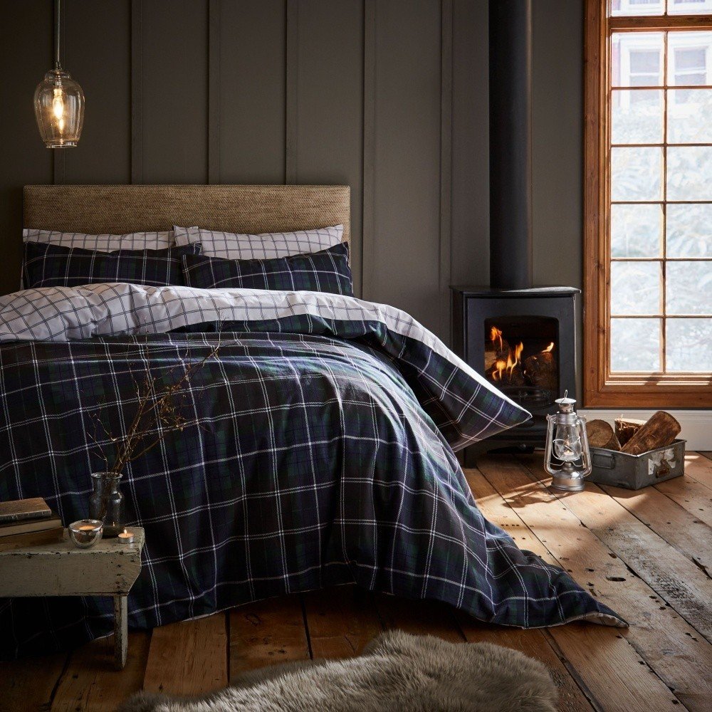 Modré povlečení na jednolůžko Catherine Lansfield Tartan Check, 135 x 200 cm v:957826