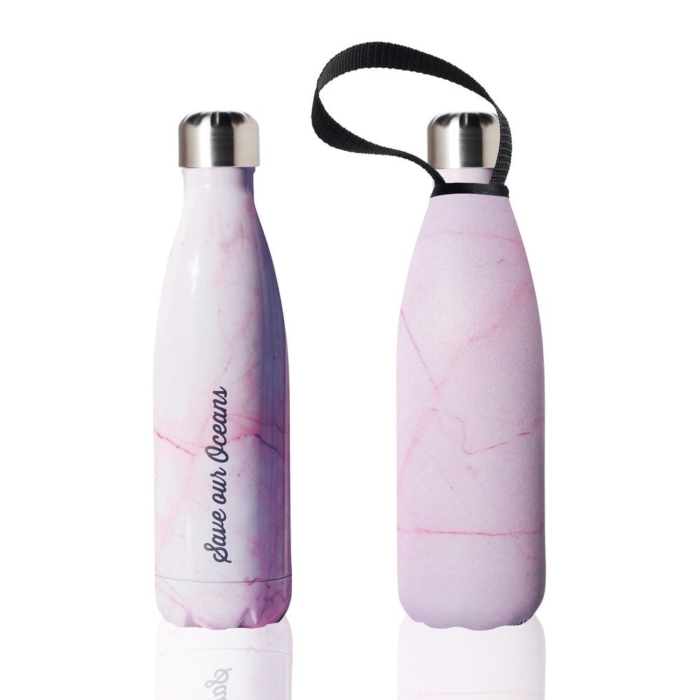 Růžová cestovní termolahev v dekoru mramoru z nerezové oceli s obalem BBBYO Marble, 500 ml v:1255638