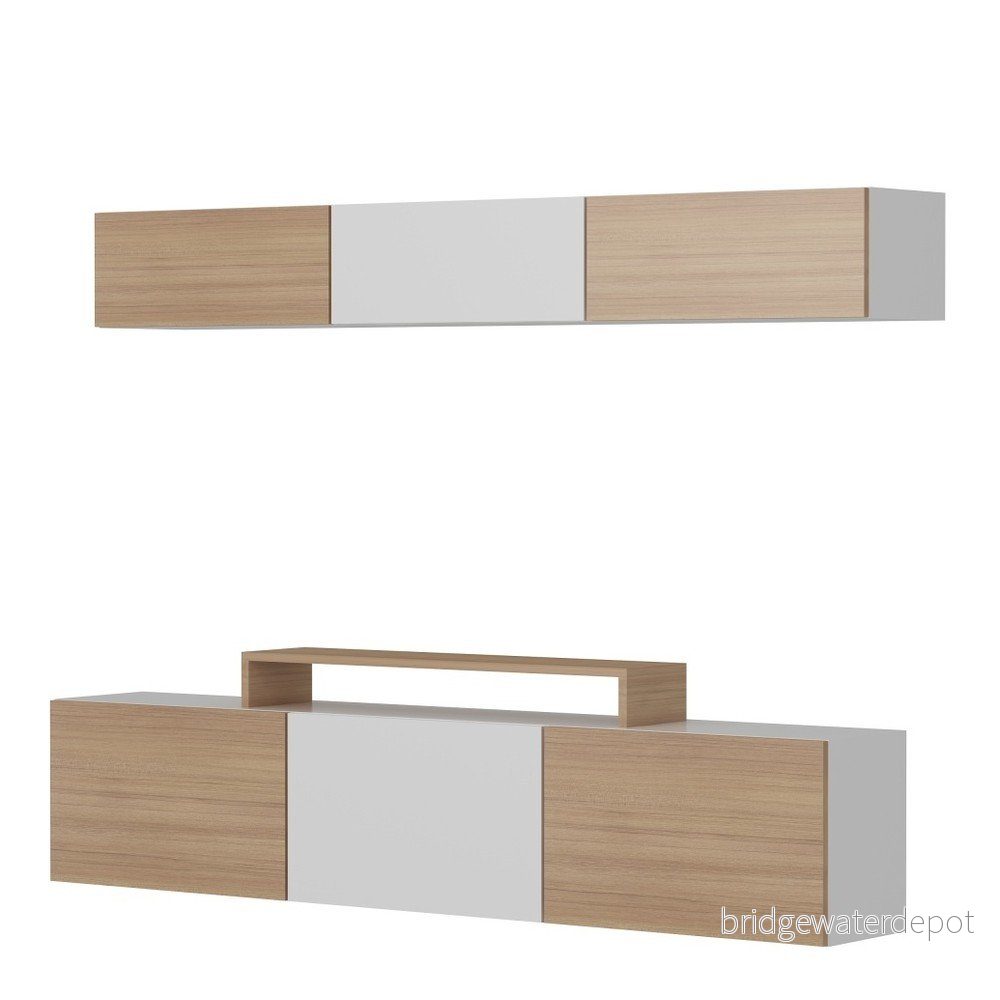 Bílá TV stěna s týkovým dekorem Mobito Design Line v:795618