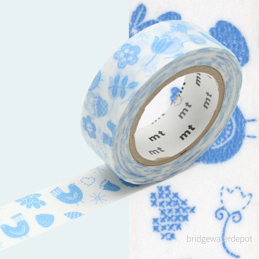 Modro-bílá washi páska MT Masking Tape Bird Song v:843482