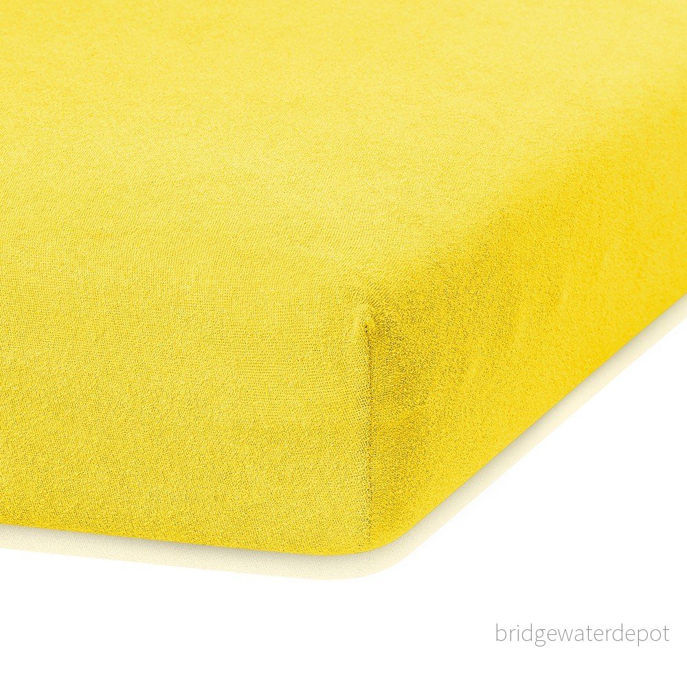Tmavě žluté elastické prostěradlo s vysokým podílem bavlny AmeliaHome Ruby, 160/180 x 200 cm v:1279544