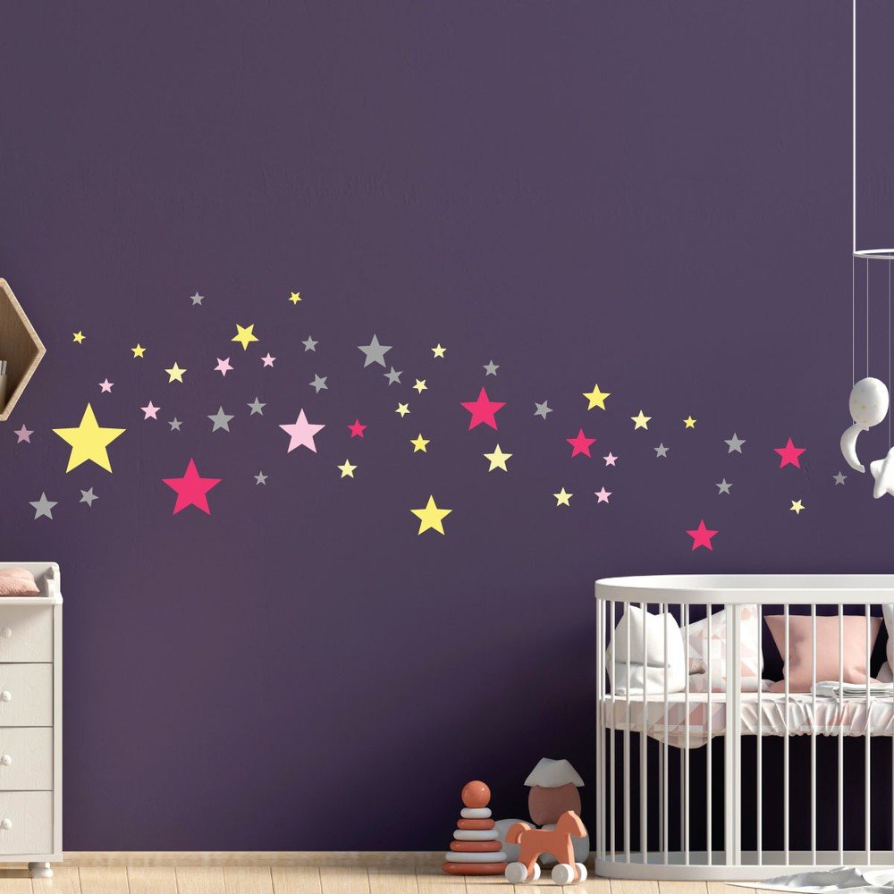 Sada 50 nástěnných samolepek Ambiance Stars Pink and Yellow v:1327388